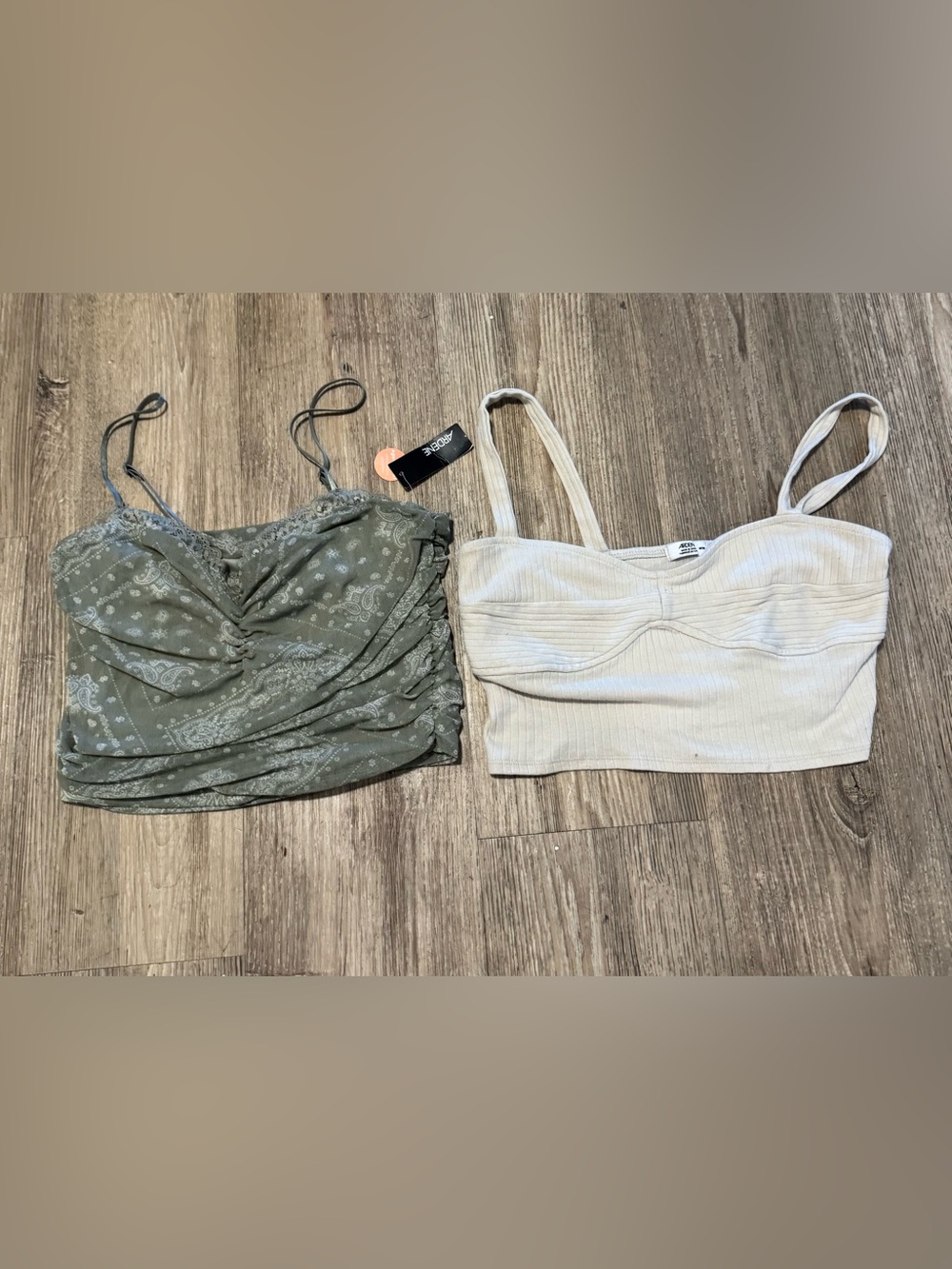 Bundle of Ardene Cream Ribbed Cropped Tank Tops Medium